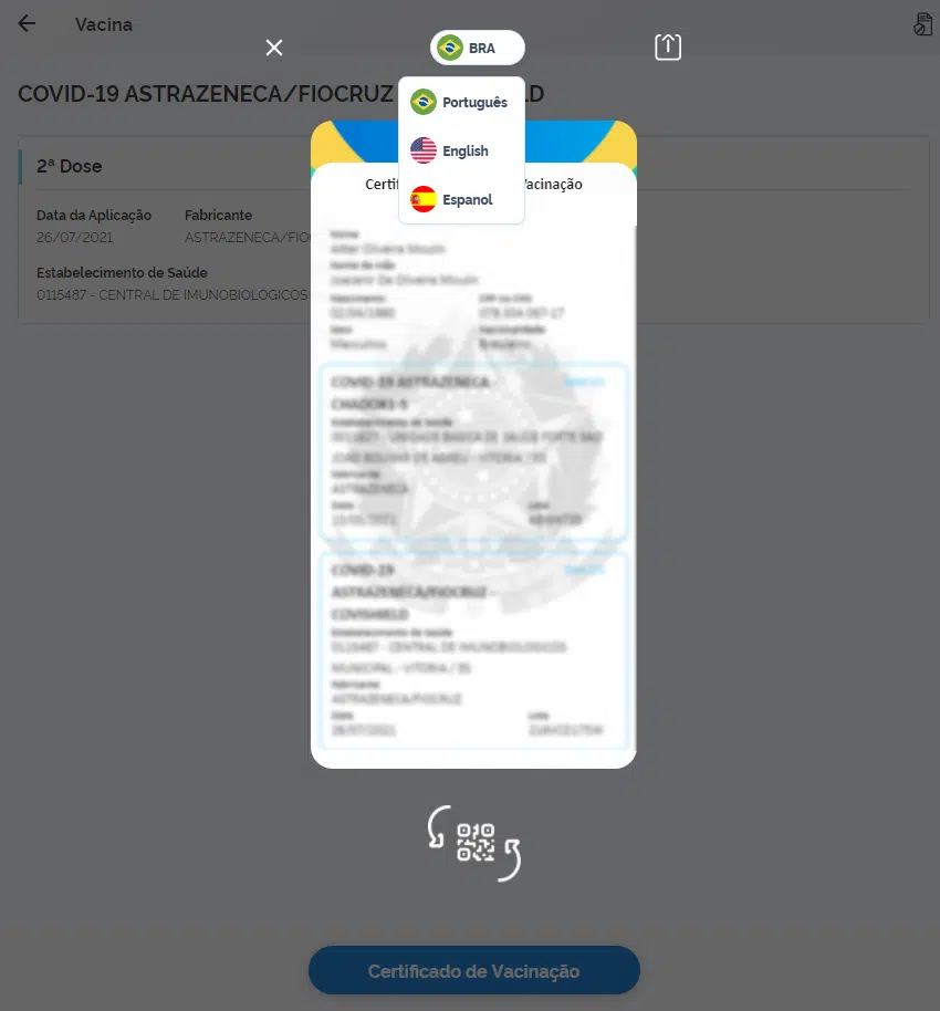 Certificado de vacinação contra covid